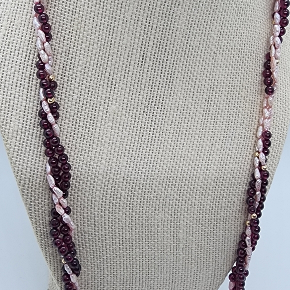 Twisted Rope Pearl 14kGold & Agate Necklace - Picture 15 of 16